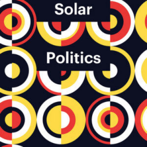 Black, white, red and yellow circles and half circles make up rows. Black boxes have "Solar" "Politics" and "Oxana Timofeeva" written in.