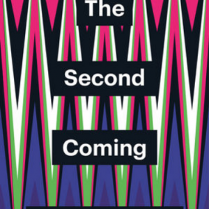 Book cover with pink and purple vertical zigzag. There are accents of white and green. The title 'the second coming" and "Franco 'Bifo' Berardi" are in black boxes down the middle of the page in white writing.